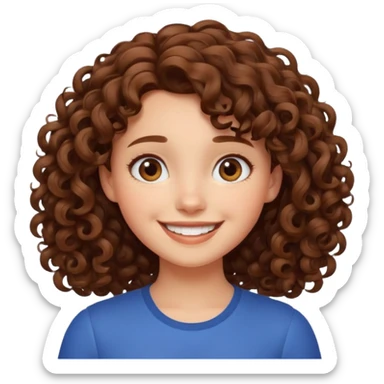 cute brown haired girl with curly hair and bright smile, make it pixar style sticker