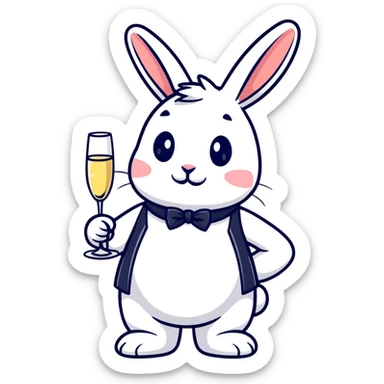 fancy rabbit in evening attire with champagne glass celebrating sticker