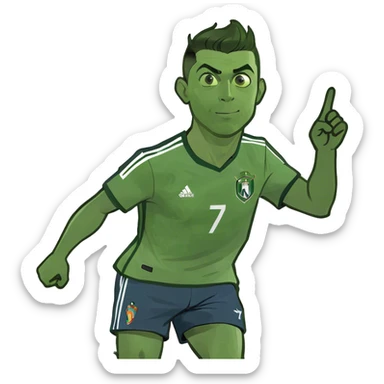 Cristiano Ronaldo at a soccer field, hitting the Suiiii￼ sticker