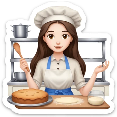 beautiful pale brunette girl with long hair baking sticker