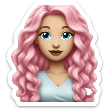 a beautiful girl with fair skin, blue eyes and long pink hair, with pink lipstick on her lips. in fashionable clothes sticker