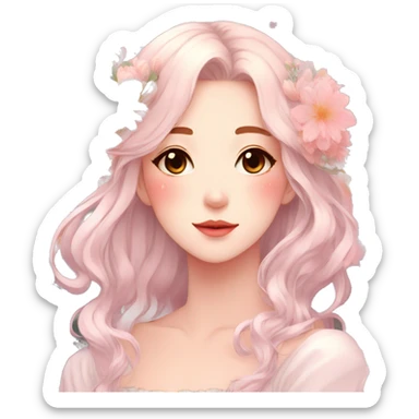 Gorgeous pastel anime style lady with blushing face and flowers aesthetic trending style sticker