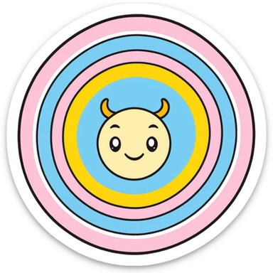 A cute bullseye target with spring pastel colors of yellow, pink and light blue with a smiling face sticker
