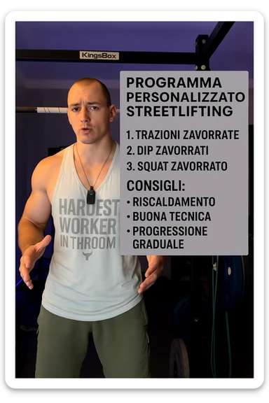 Uomo che crea un programma personalizzato per un suo cliente, sullo streetlifting, tutto in italiano sticker