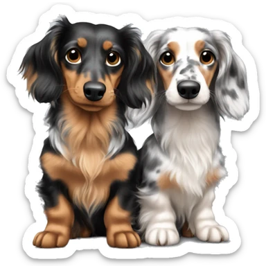 Two Tri Merle long haired Dachshunds together sticker