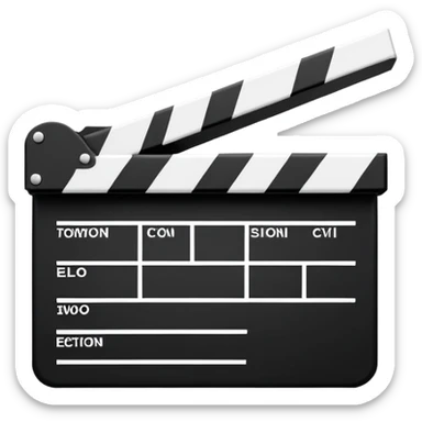 extremely minimalist movie clapper, just two rectangles with a single diagonal line, black and white only sticker