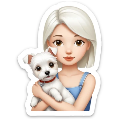 A beautiful girl holding a white terrier sticker