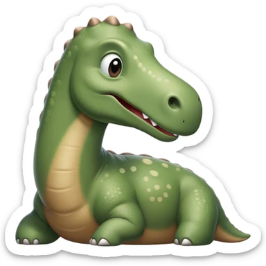 Beautiful and Majestic Brontosaurus Portrait Emoji, Head and body rendered in serene repose with a gentle, confident smile, showcasing its enormous, graceful neck and a massive, textured form with eyes softly closed in tranquil repose, Simplified yet exquisitely endearing features, highly detailed, glowing with a soft, drowsy ancient light, high shine, relaxed and utterly majestic, stylized with an air of timeless prehistoric splendor, soft glowing outline, capturing the essence of a beautiful and majestic Brontosaurus that embodies the serene power of the ancient world! sticker