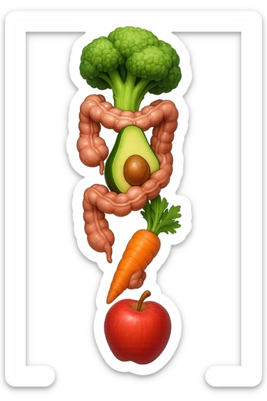 cibo sano fluttua in aria verticalmente stringendo piccoli colon umani, stile emoji iphone, iperrealistico 4k sticker