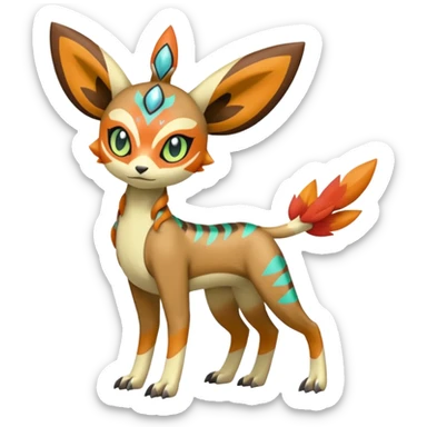 Tribal Colorful Exotic Fionbri-Trico-Kalon-Falvie-Vernid-Meloetta-Pokémon-Fakémon-Digimon-Spectrobe-hybrid-fusion, full body sticker