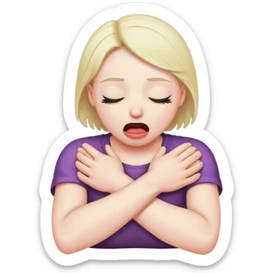 Person strangling their self with their eyes closed and tongue out and arms crossed ￼ sticker
