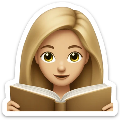A light brown long haired girl, light skin color, dark green eyes, pretty reading a book  sticker