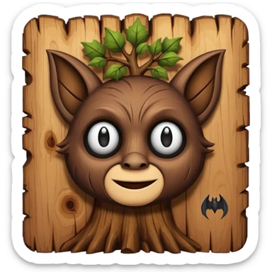 Make a wood with a face and wooden legs and arms and a bat sticker