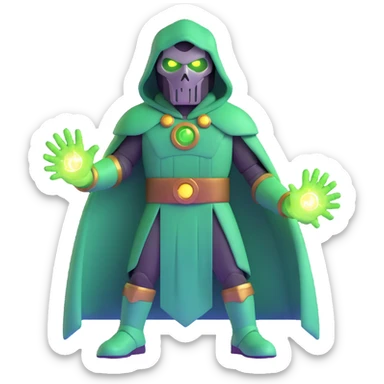 Doctor Doom with green magic energy and glowing eyes sticker