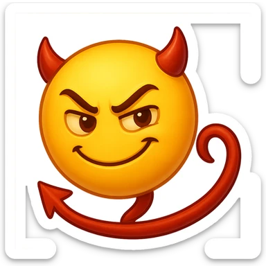 yellow face with red devil tail, digital illustration, emoji style sticker