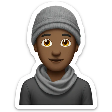 Black man with gray scarf and gray bandana and gray beanie sticker
