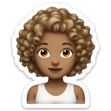 Girl , curly hair (3a-2c-3b) light brown hair , her skin white she had brown eyes and she’s pretty she puts makeup , and she’s short  sticker