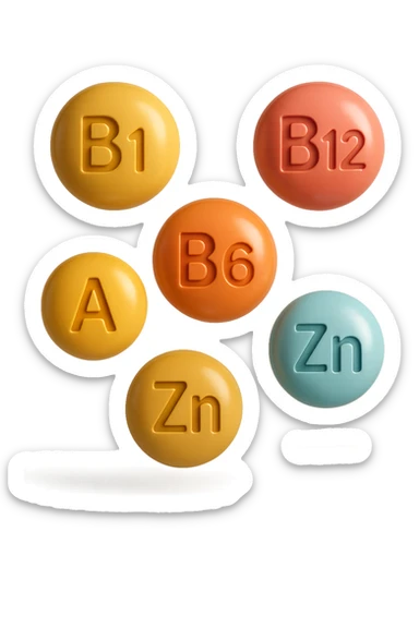 emoji stile iphone in 3d di vitamine del gruppo B, vitamina A, zinco, magnesio, iperrealistico 4k sticker