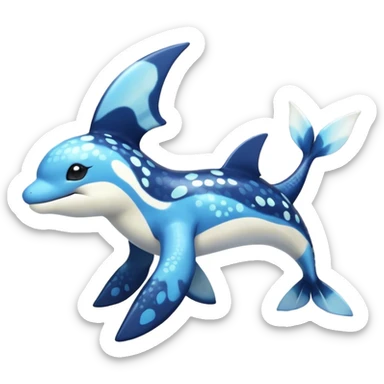 Black and white smooth glossy soft hot spotted Dialga-Orca-Vaporeon-Pokémon-Fakémon-fusion-hybrid-creature (full body), 4-legged,  sticker