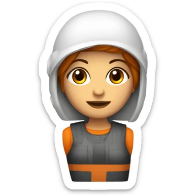 MUJER CON CABELLO CASTAÑO, CON PIEL BLANCA, INGENIERA EN MINERIA CON CASCO DE SEGURIDAD BLANCO Y MAMELUCO NARANJA sticker