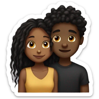 Brown girl with wavy hair hugging black boy who has dreads  sticker