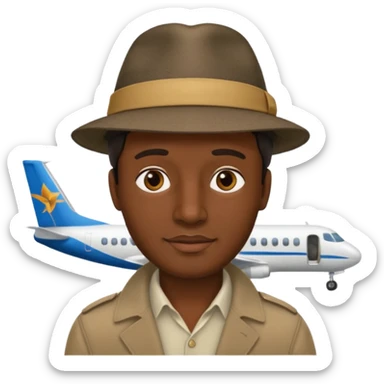 Visage homme créole réunionnais avec chapeau arrive avion sticker