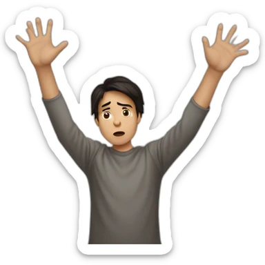 It was not me, dark hair I am innocent confused nervous little man raising palms up in surrender and staring sticker