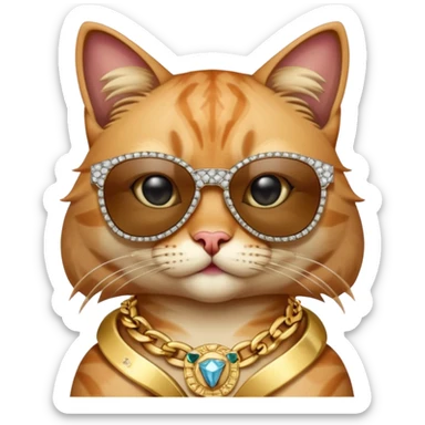 Cat with Versace shades on and a big diamond letter K chain around there neck sticker