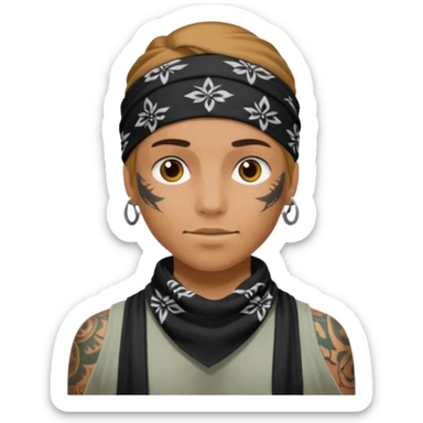 a human with bandana and tattoo sticker