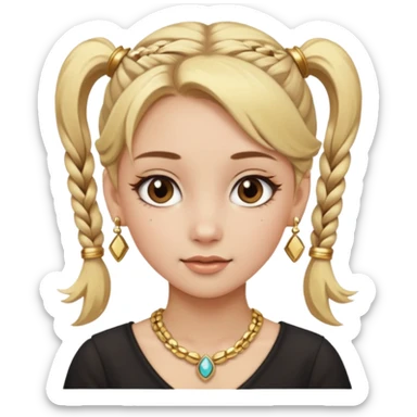 fancy blonde hair girl with ponytails brown makeup and jewellery sticker