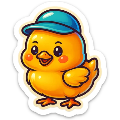 a yellow cute chick with a hat sticker