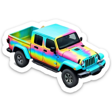 Realistic isolated pastel tie dye Jeep Gladiator truck. sticker