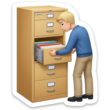  A person opening a filing cabinet to search for file sticker