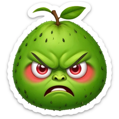 Angry guava fruit character with furrowed eyebrows and grumpy expression sticker