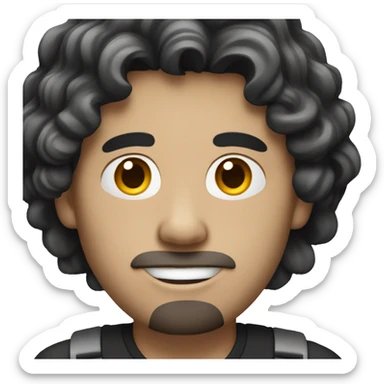 A white-skinned man with black wavy hair using a Macbook sticker