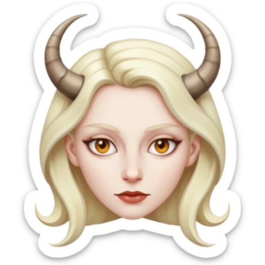 Woman with subtle horns, smooth skin and sharp gaze, divine corruption sticker