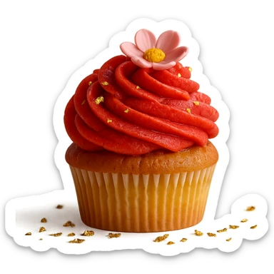 Change the icing to strawberry flavor, keep the realistic cupcake and accessories, photorealistic style, transparent background. Maintain the realistic look and details of the cupcake and accessories while changing the icing to strawberry. sticker