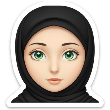a girl wearing a black hijab and has green and blue eyes sticker