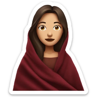 Brunette girl inside a maroon blanket sipping coffee eyes closed sticker