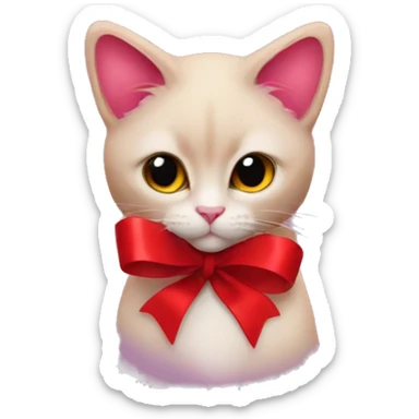 Raspberry coloured heart with red ribbon and siamese cat ears  sticker