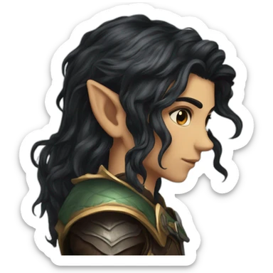 dark choppy hair kind elf ranger attractive sticker