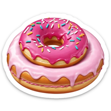 White icing running through a pink donuts hole spilling out onto a couch to make a sticky mess sticker