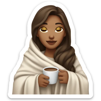 girl brunette inside a blanket sipping coffee eyes closed sticker