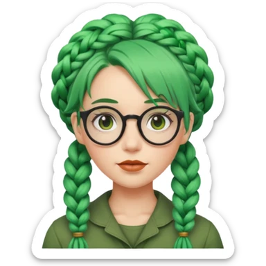 woman with green hairs, braids and spectacle, big visible braids and unique face shape sticker