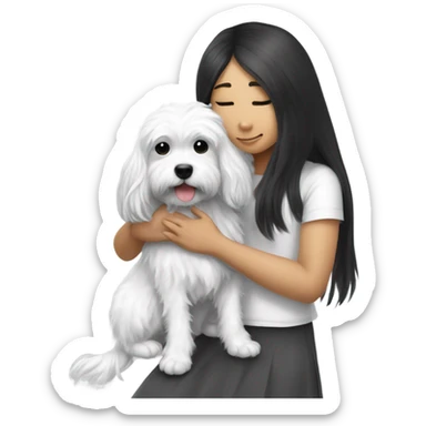 Black and white cavoodle getting hugged by long hair Asian girl sticker