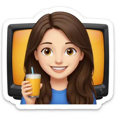 happy long haired brunette girl hazel eyes watching tv sticker