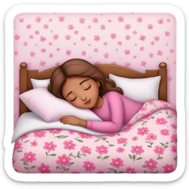 light brown girl beautiful finish sleeping on her bed with pinky floral design  sticker