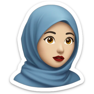 Asian women wearing blue indigo hijab with red lipstick with shocked face sticker