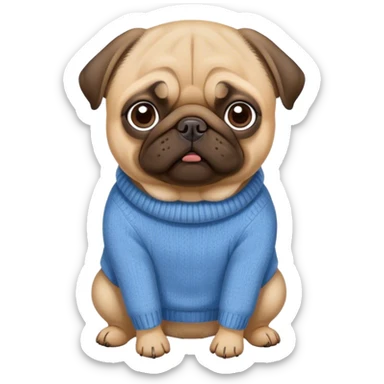 pug in a blue sweater sticker
