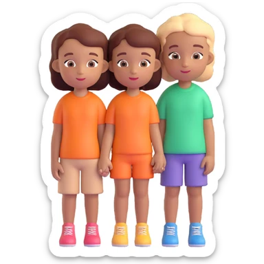 Create a new version combining the boy and girl into one image in the same cartoonish 3D style. Make their skin color the same for both characters. Keep the background neutral or transparent. Feel free to change their poses or arrangement for variety. sticker